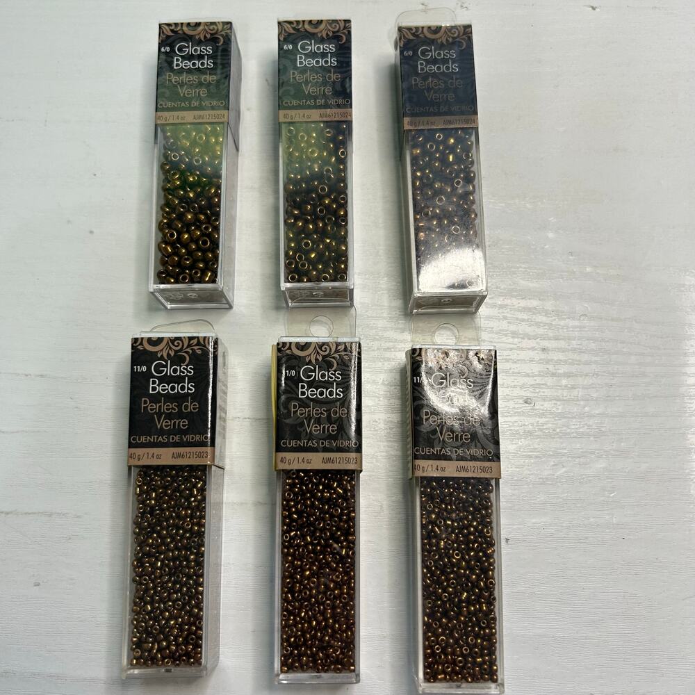 Cousin Bronze Glass Seed Bead Lot 11/0 & 6/0 NOS 6 Tubes